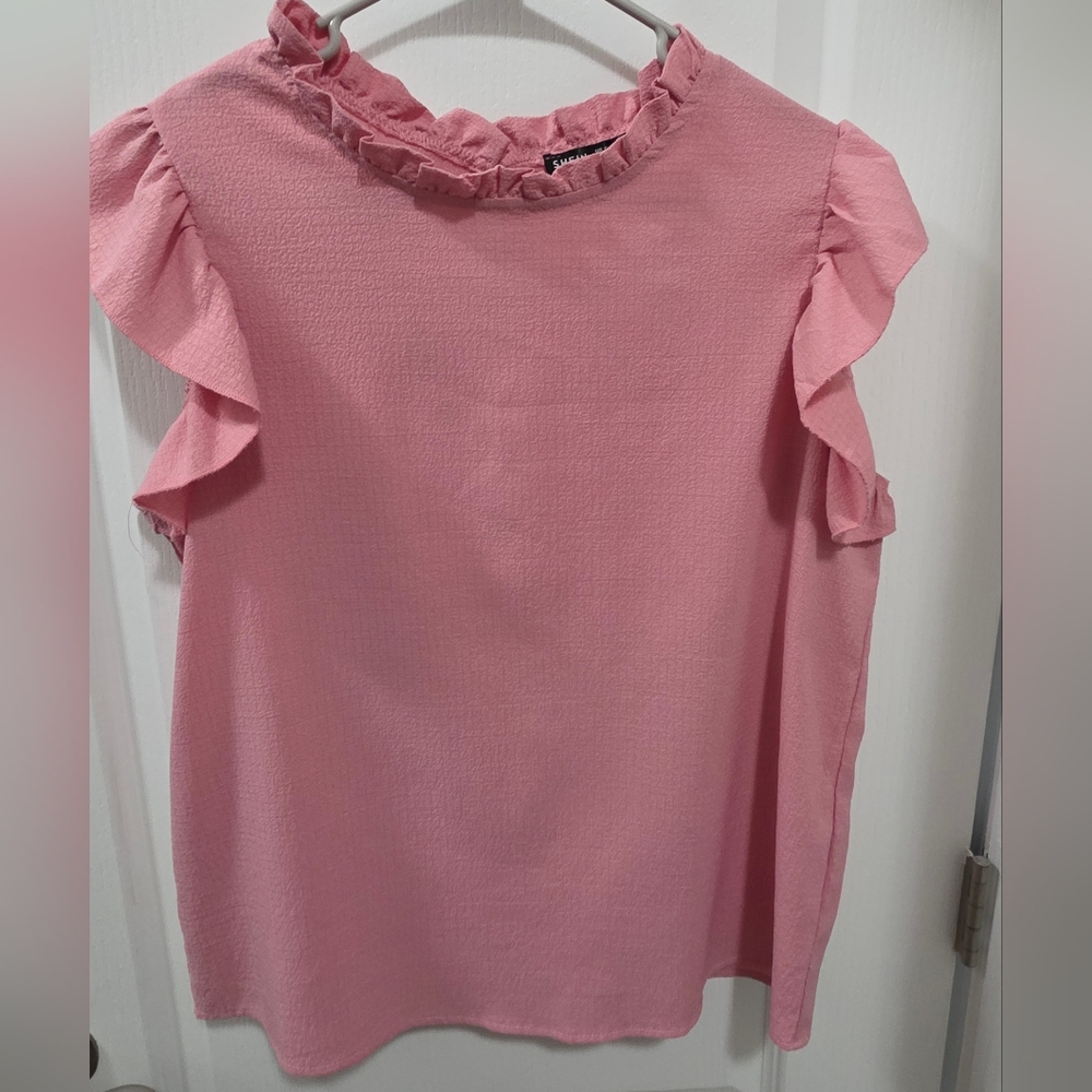 Women's Pink Ruffle Sleeve Blouse